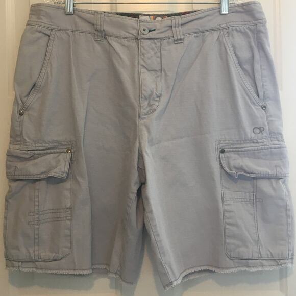 Vintage Ocean Pacific Size 40 Concrete Colored Cargo 100% Cotton Shorts - Picture 1 of 7